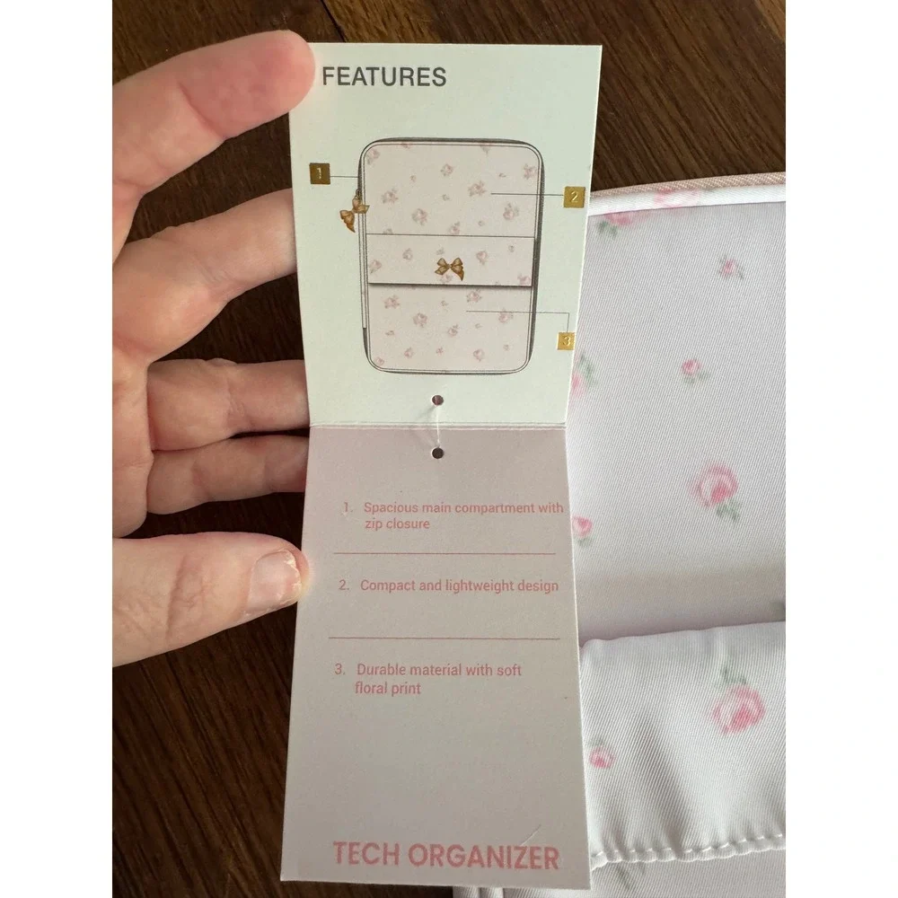LoveShackFancy x Yoobi Tech Organizer Pink Floral Rose Gold Bow Zip Case NEW